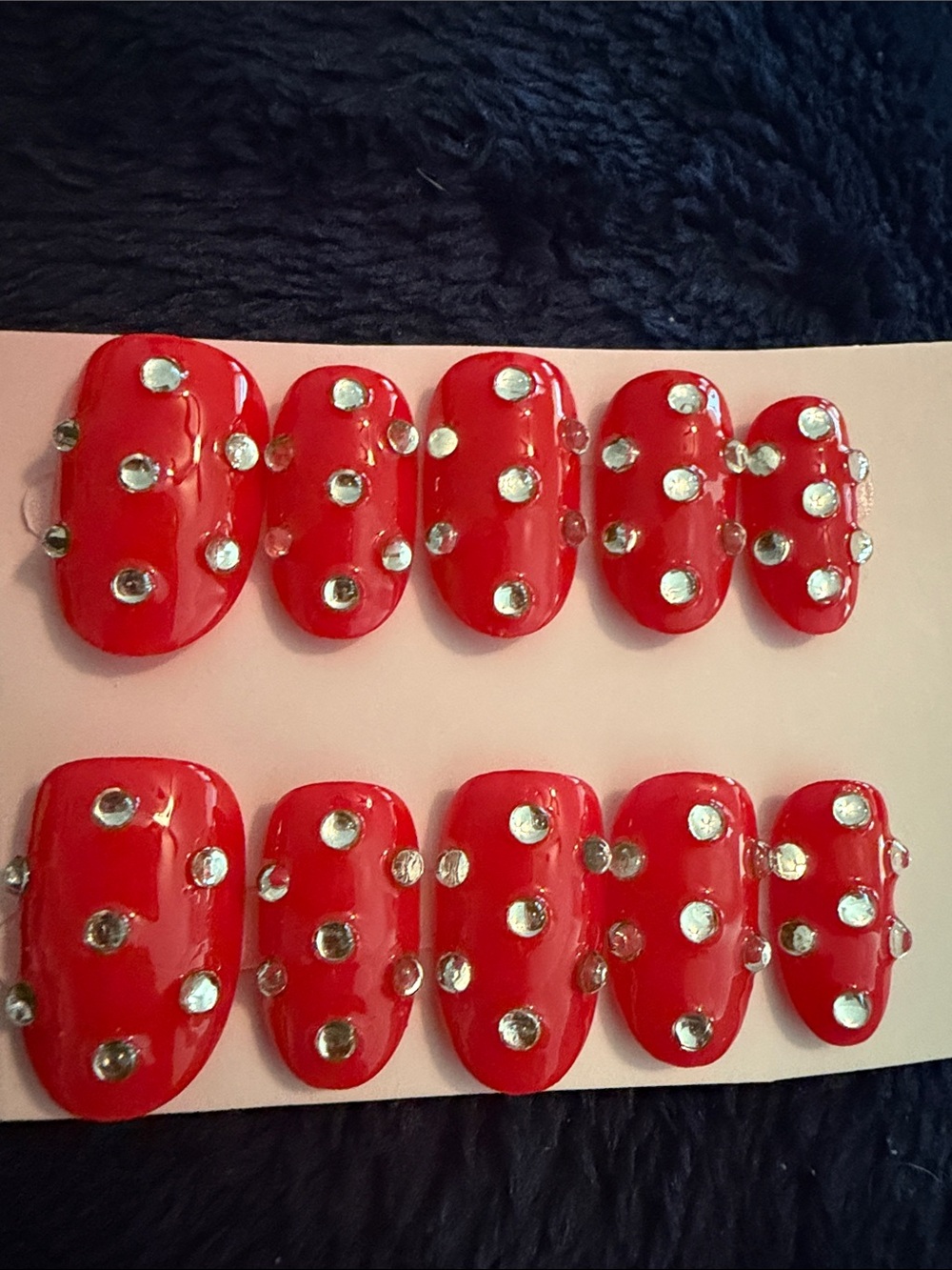 Red Rhinestone handmade acrylic Press-On Nail Set